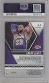 LeBron James from the 2019-20 Panini Mosaic  set featuring a Reactive Orange parallel graded by PSA and given an overall grade of 10.