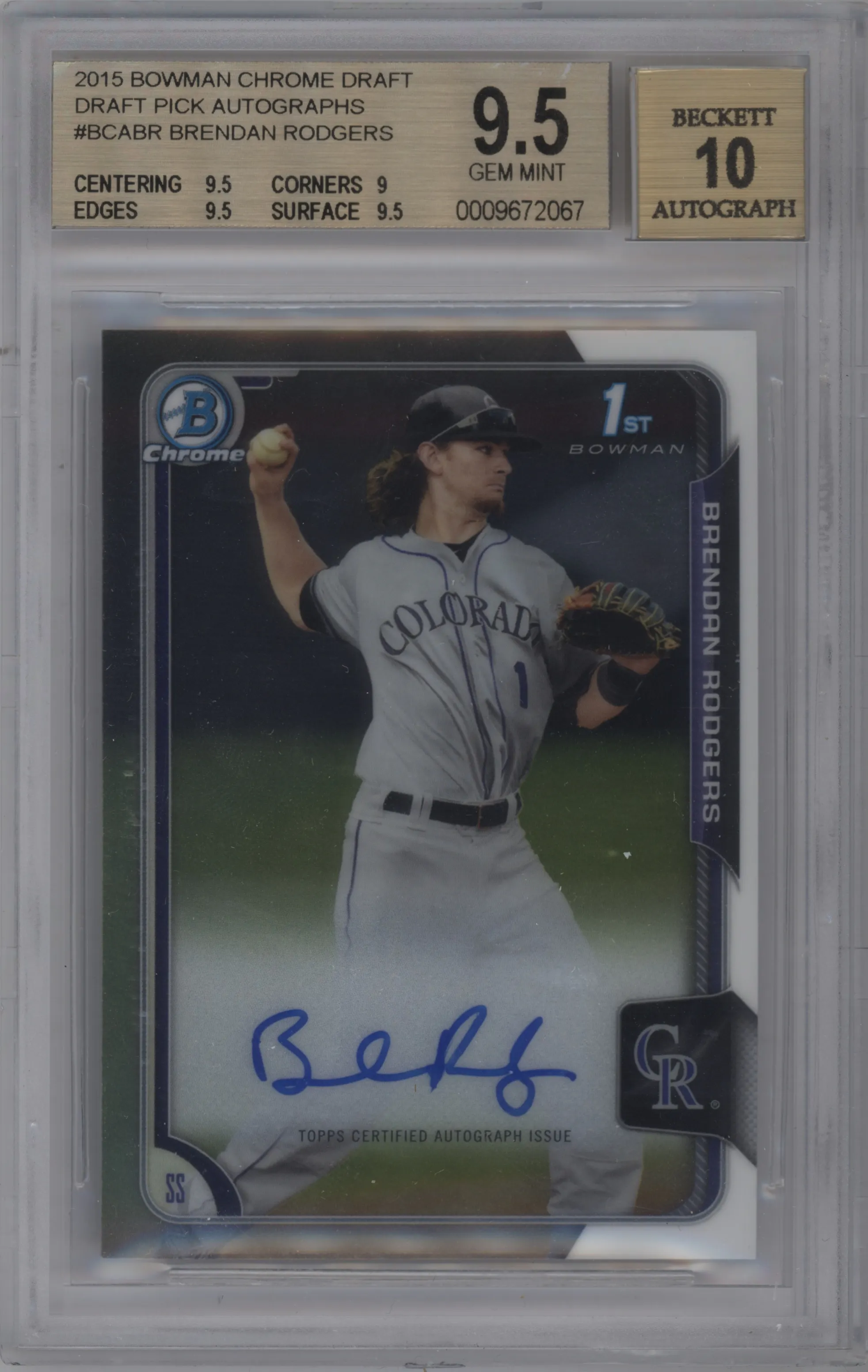 2015 Bowman Draft Chrome DP Auto Brendan Rodgers #BCA-BR BGS 9.5