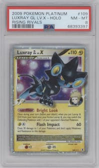 Luxray GL LV. X from the 2009 Pokemon Platinum set graded by PSA and given an overall grade of 8.