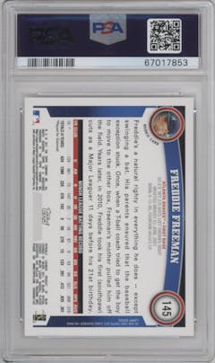 Freddie Freeman from the 2011 Topps set graded by PSA and given an overall grade of 10.