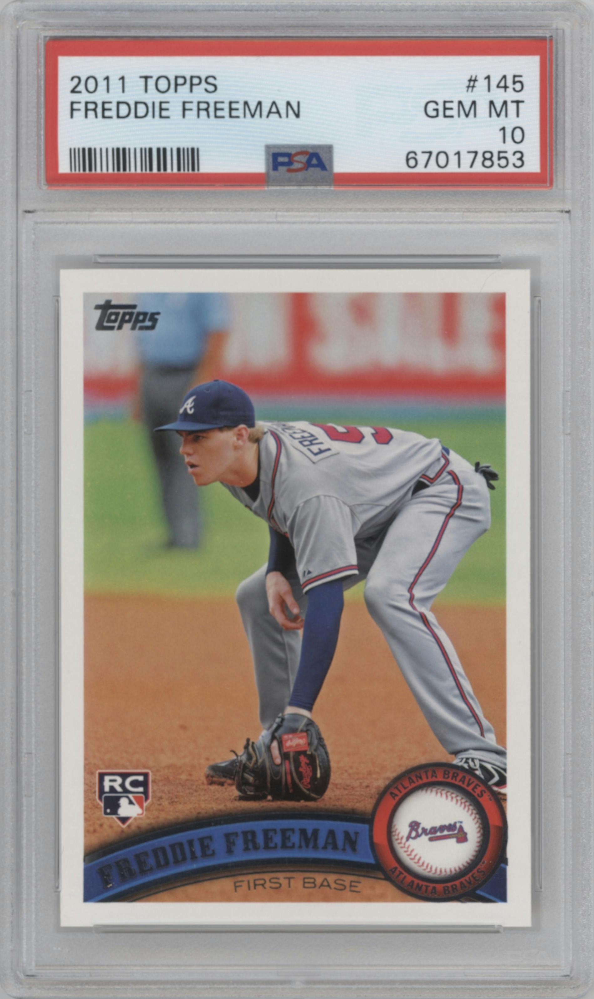 Freddie Freeman from the 2011 Topps set graded by PSA and given an overall grade of 10.