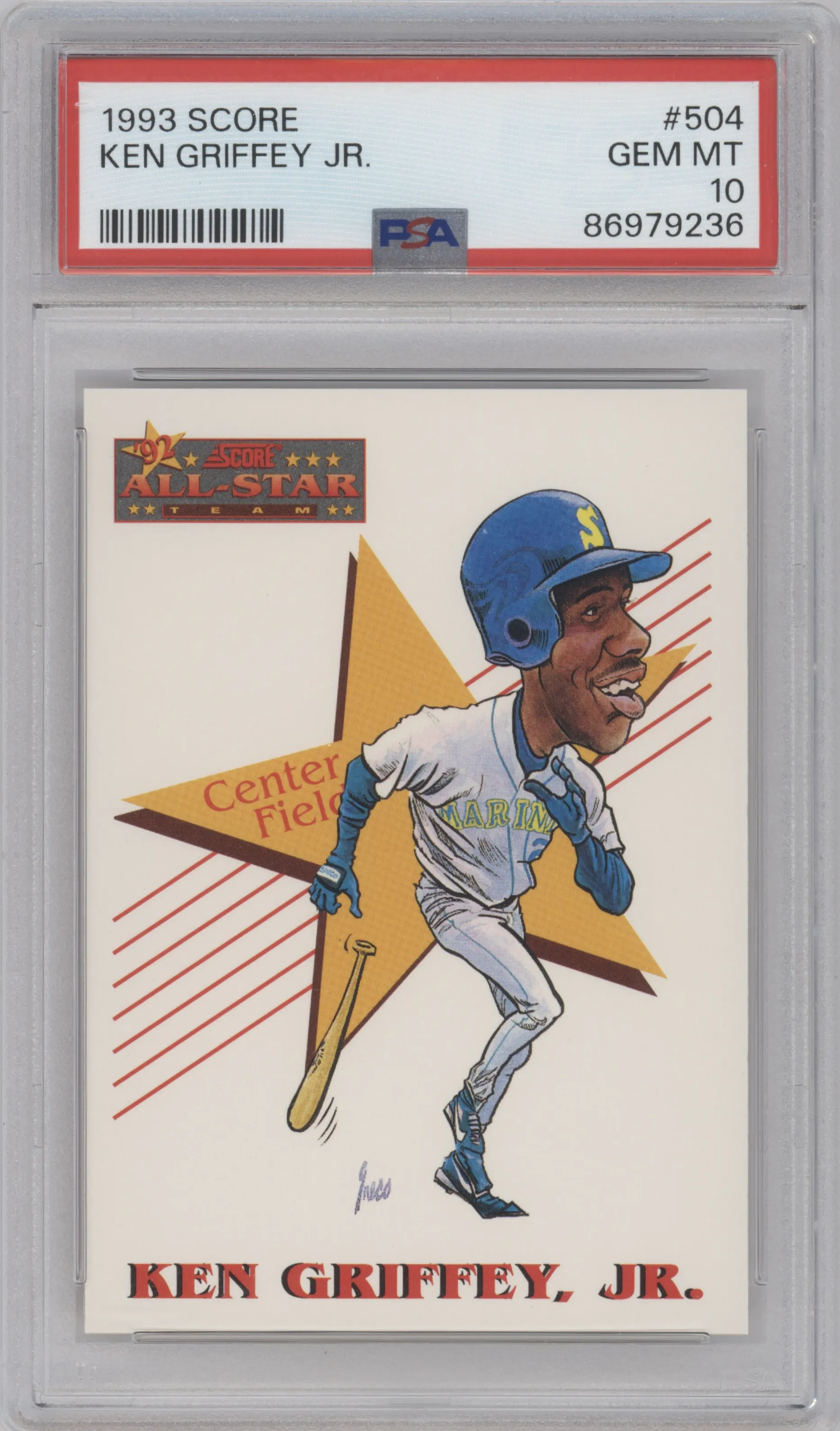 Ken Griffey Jr. from the 1993 Score  set graded by PSA and given an overall grade of 10.