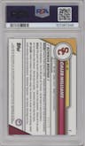 Caleb Williams from the 2023 Bowman Chrome University Sapphire Edition set featuring a Yellow parallel graded by PSA and given an overall grade of 9.