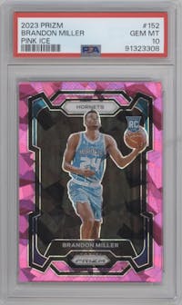 Brandon Miller from the 2023-24 Panini Prizm set featuring a Pink Ice parallel graded by PSA and given an overall grade of 10.