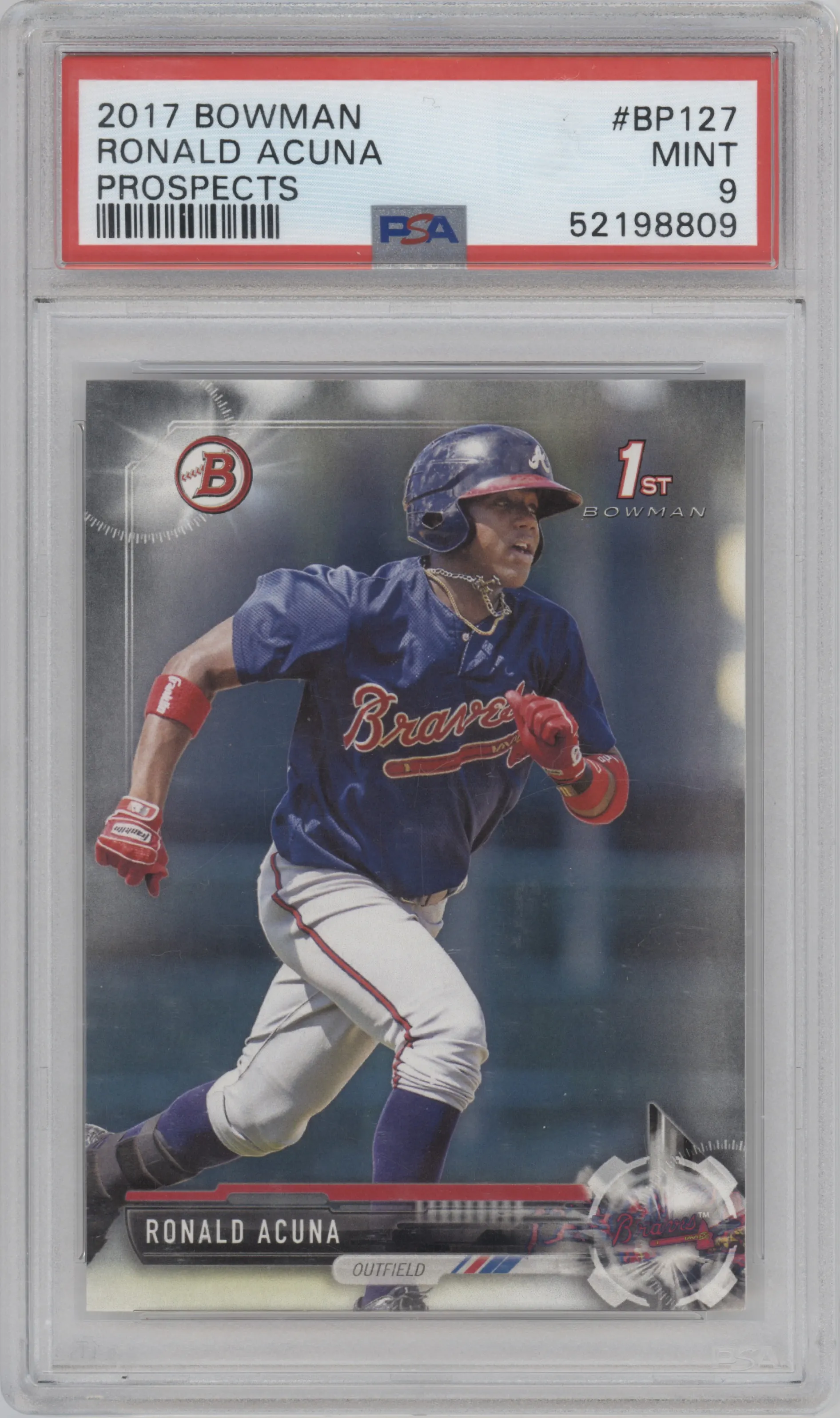 Ronald Acuna from the 2017 Bowman set graded by PSA and given an overall grade of 9.
