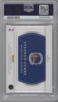 Stephen Curry from the 2021-22 Panini National Treasures set featuring a Prime parallel graded by PSA and given an overall grade of 10.