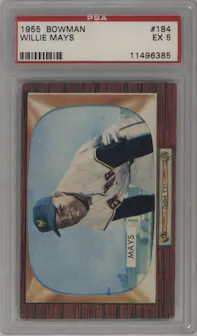 Willie Mays from the 1955 Bowman set graded by PSA and given an overall grade of 5.
