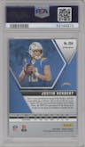 Justin Herbert from the 2020 Panini Mosaic set featuring a Genesis parallel graded by PSA and given an overall grade of 10.