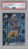 Justin Herbert from the 2020 Panini Mosaic set featuring a Genesis parallel graded by PSA and given an overall grade of 10.