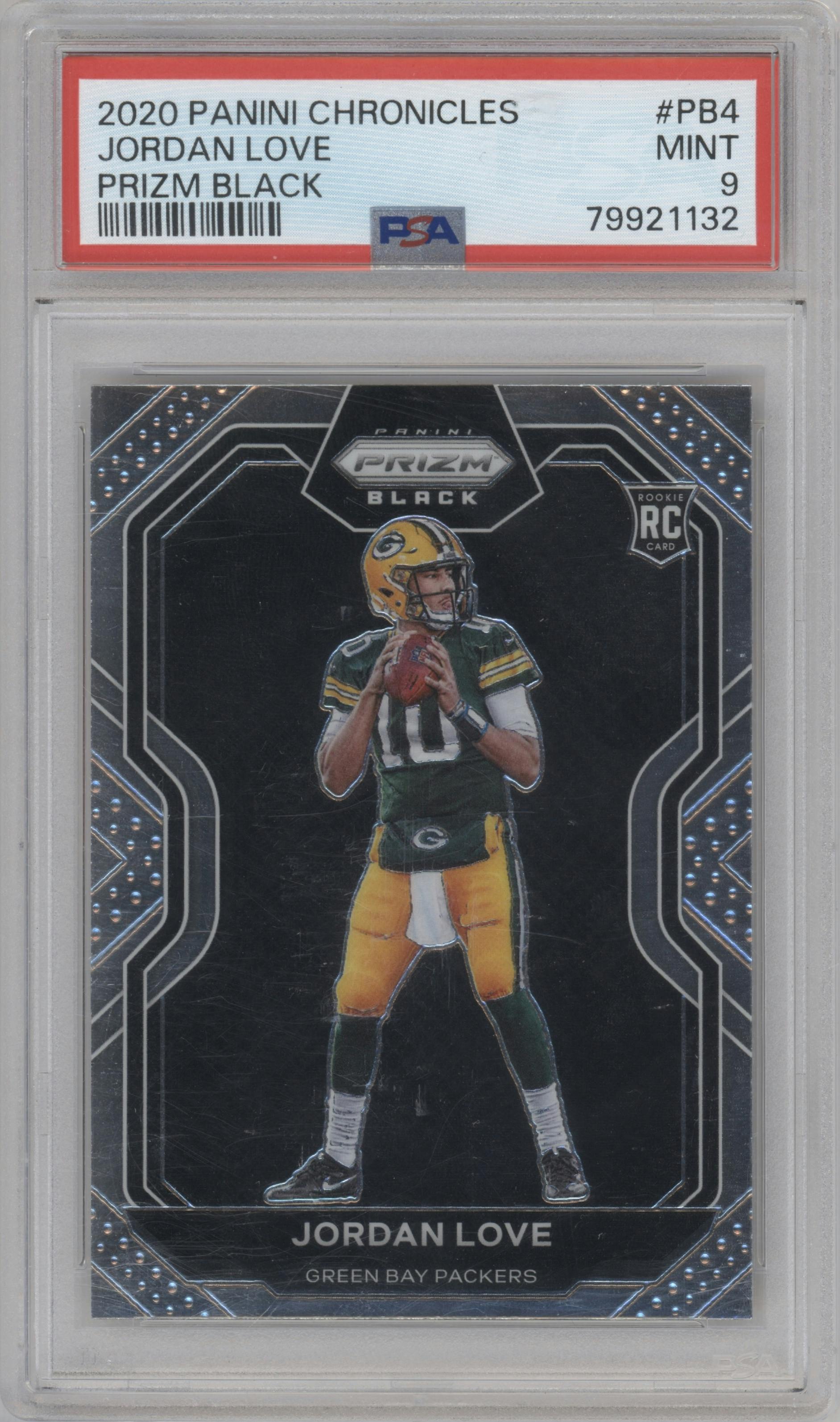 Jordan Love from the 2020 Panini Chronicles set graded by PSA and given an overall grade of 9.