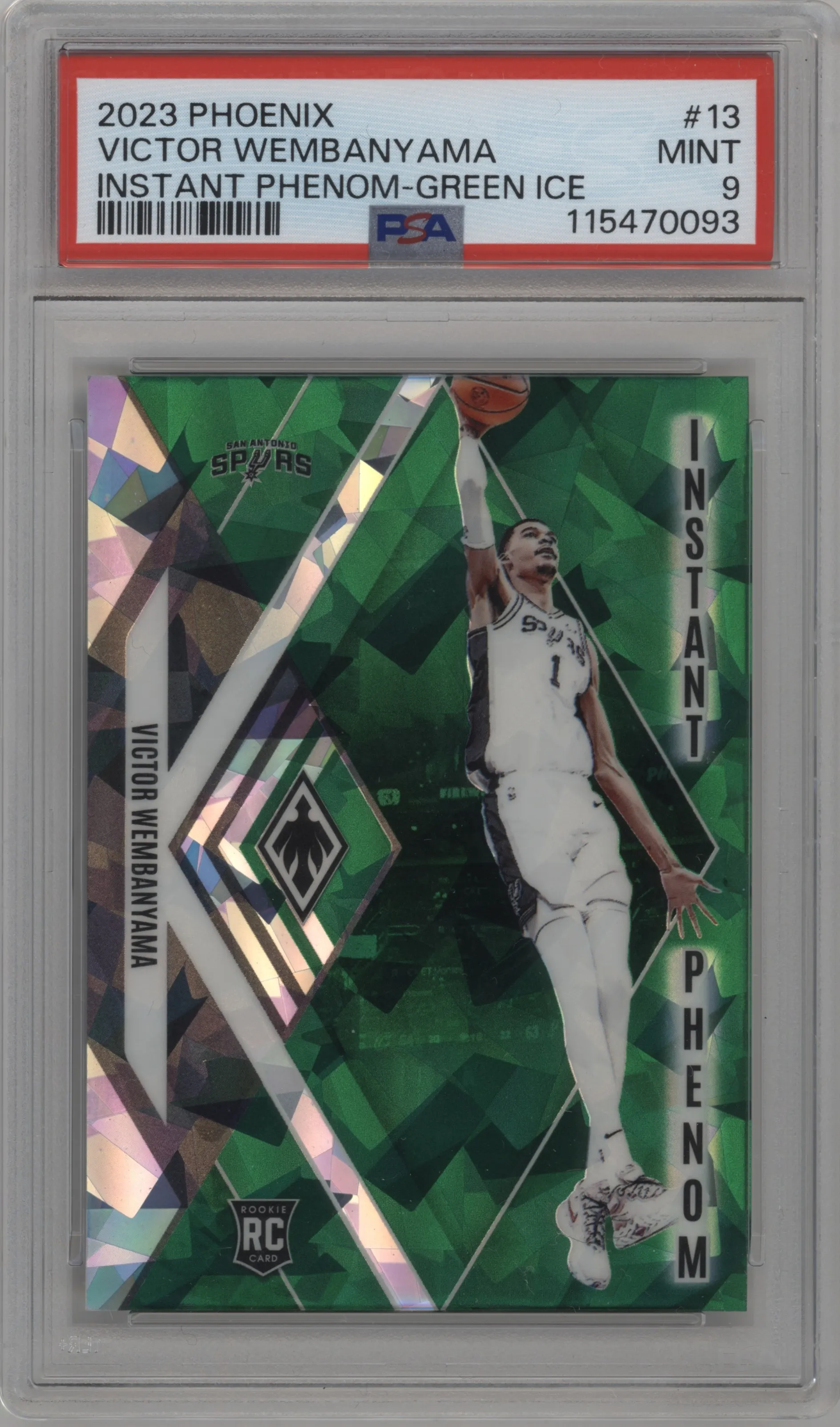 2023 Panini Phoenix Instant Phenom Victor Wembanyama Green Ice #13 PSA 9