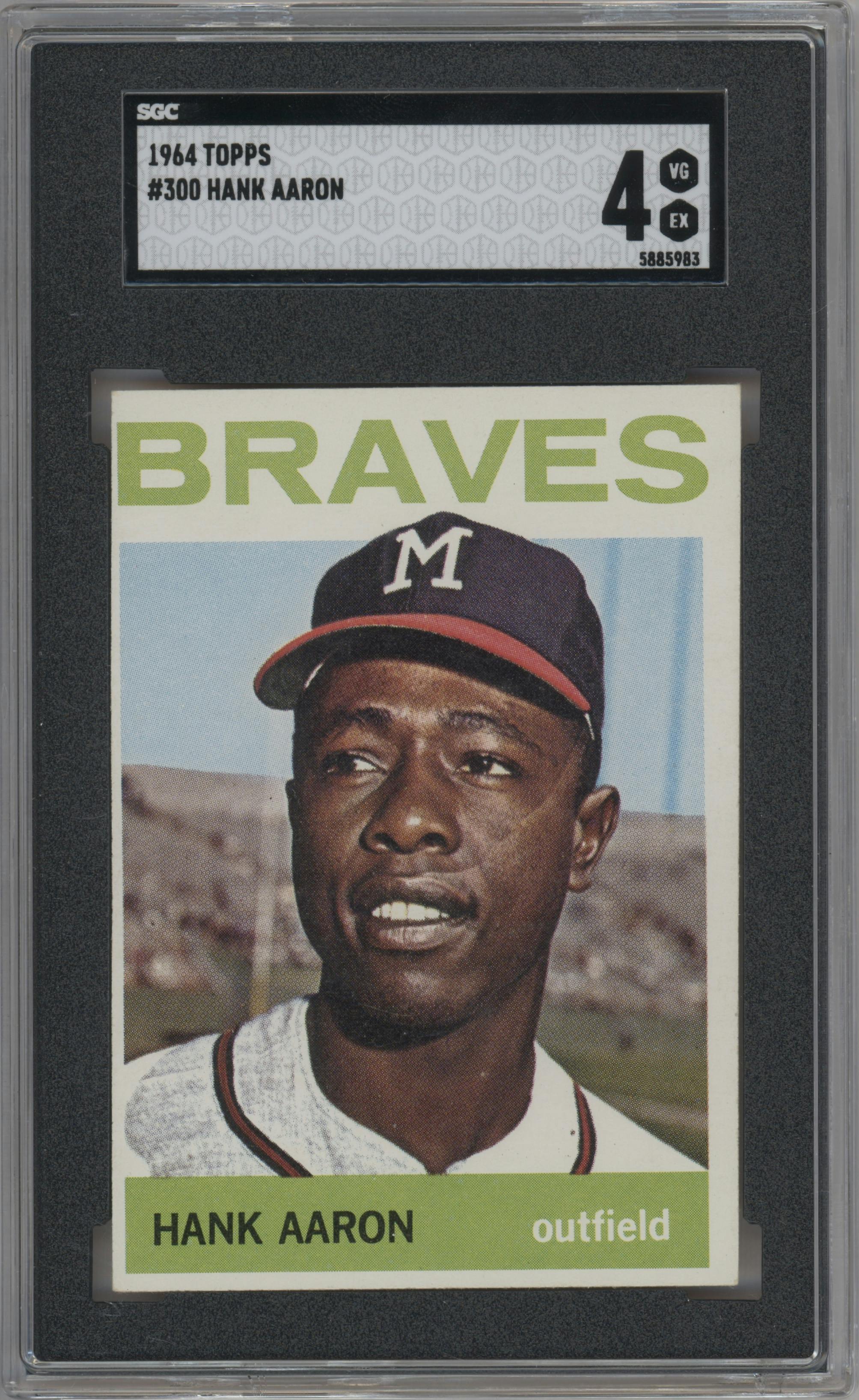 Hank Aaron from the 1964 Topps set graded by SGC and given an overall grade of 4.