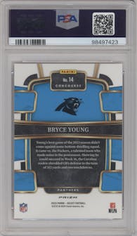 Bryce Young from the 2023 Panini Select set featuring a Orange Prizm parallel graded by PSA and given an overall grade of 10.