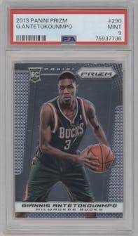 Giannis Antetokounmpo from the 2013-14 Panini Prizm set graded by PSA and given an overall grade of 9.
