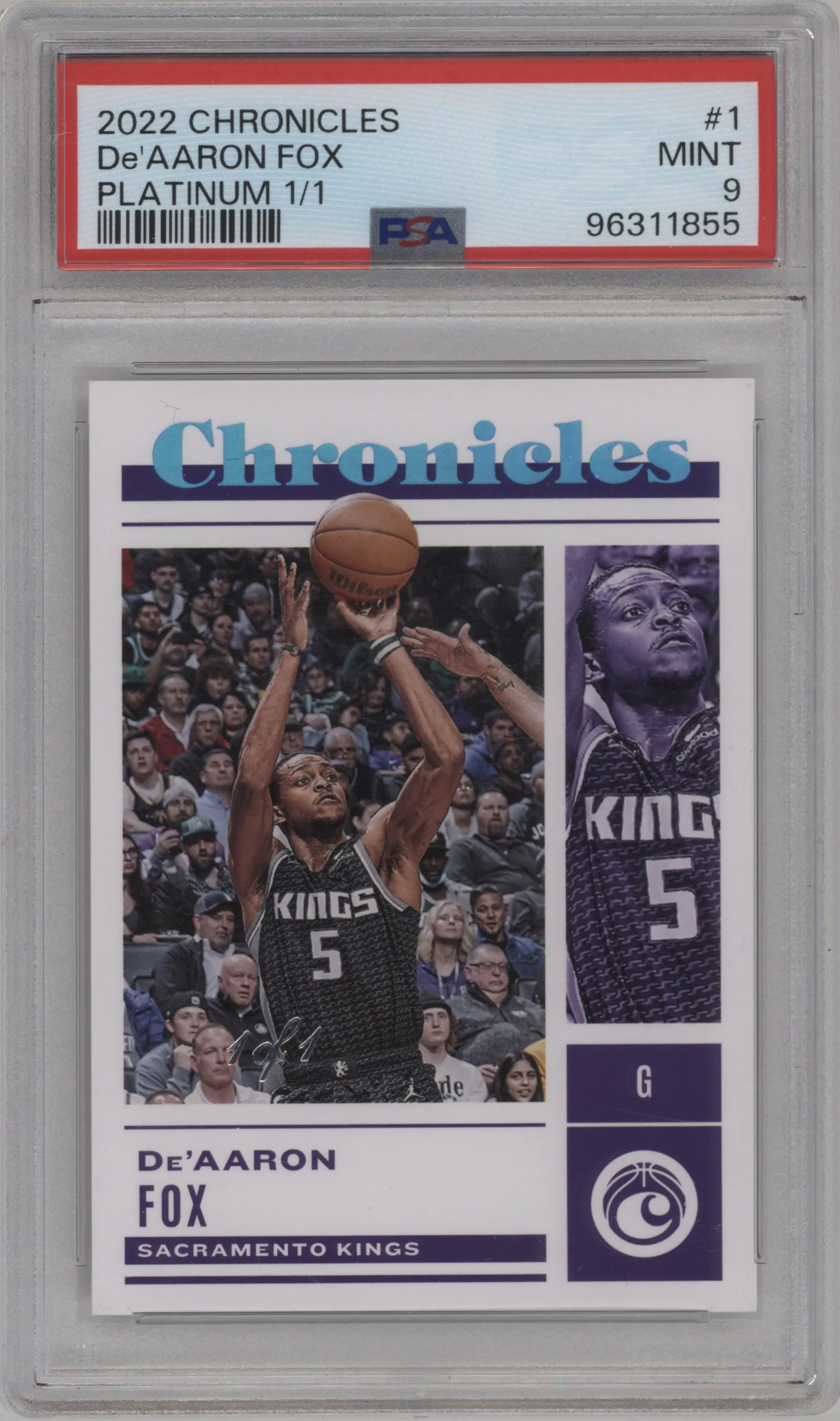 2022 Panini Chronicles De'Aaron Fox Platinum #1 PSA 9