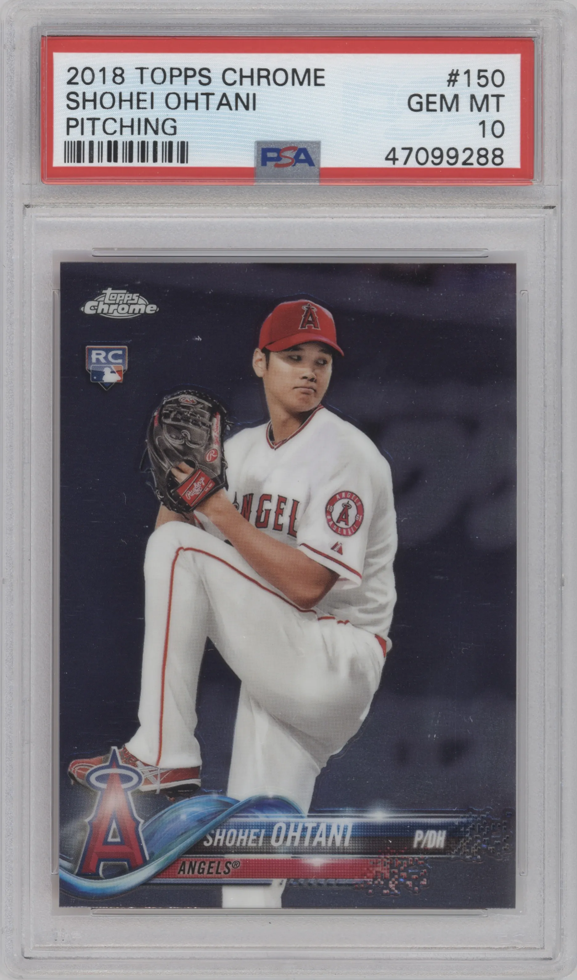 Shohei Ohtani from the 2018 Topps Chrome set graded by PSA and given an overall grade of 10.