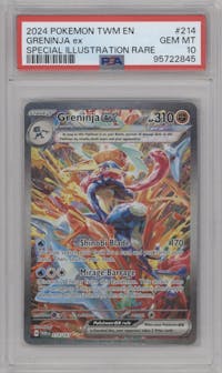 Greninja ex from the 2024 Pokemon SV set graded by PSA and given an overall grade of 10.