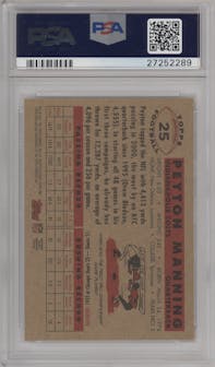 Peyton Manning from the 2001 Topps Heritage set graded by PSA and given an overall grade of 10.