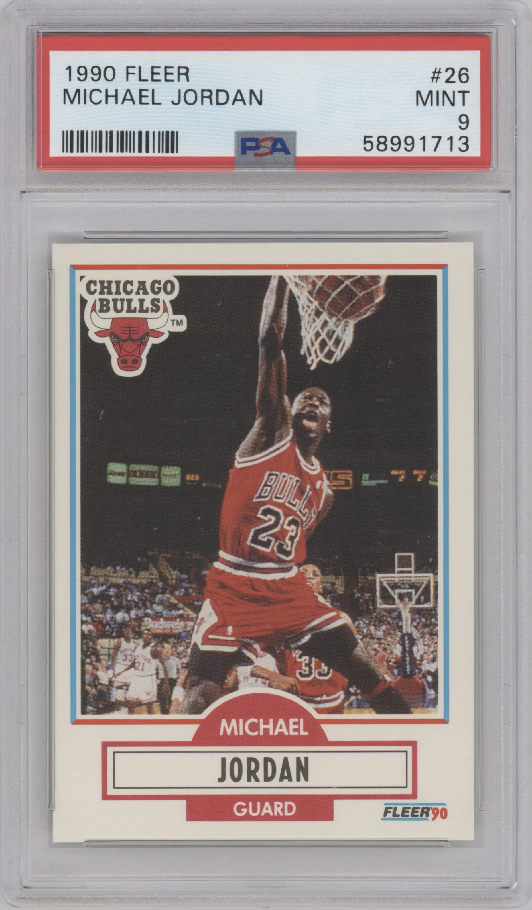 Michael Jordan from the 1990-91 Fleer set graded by PSA and given an overall grade of 9.