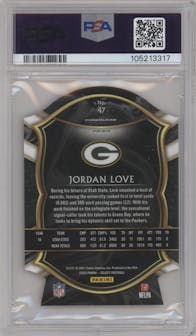 Jordan Love from the 2020 Panini Select set featuring a Die-Cut Red parallel graded by PSA and given an overall grade of 10.
