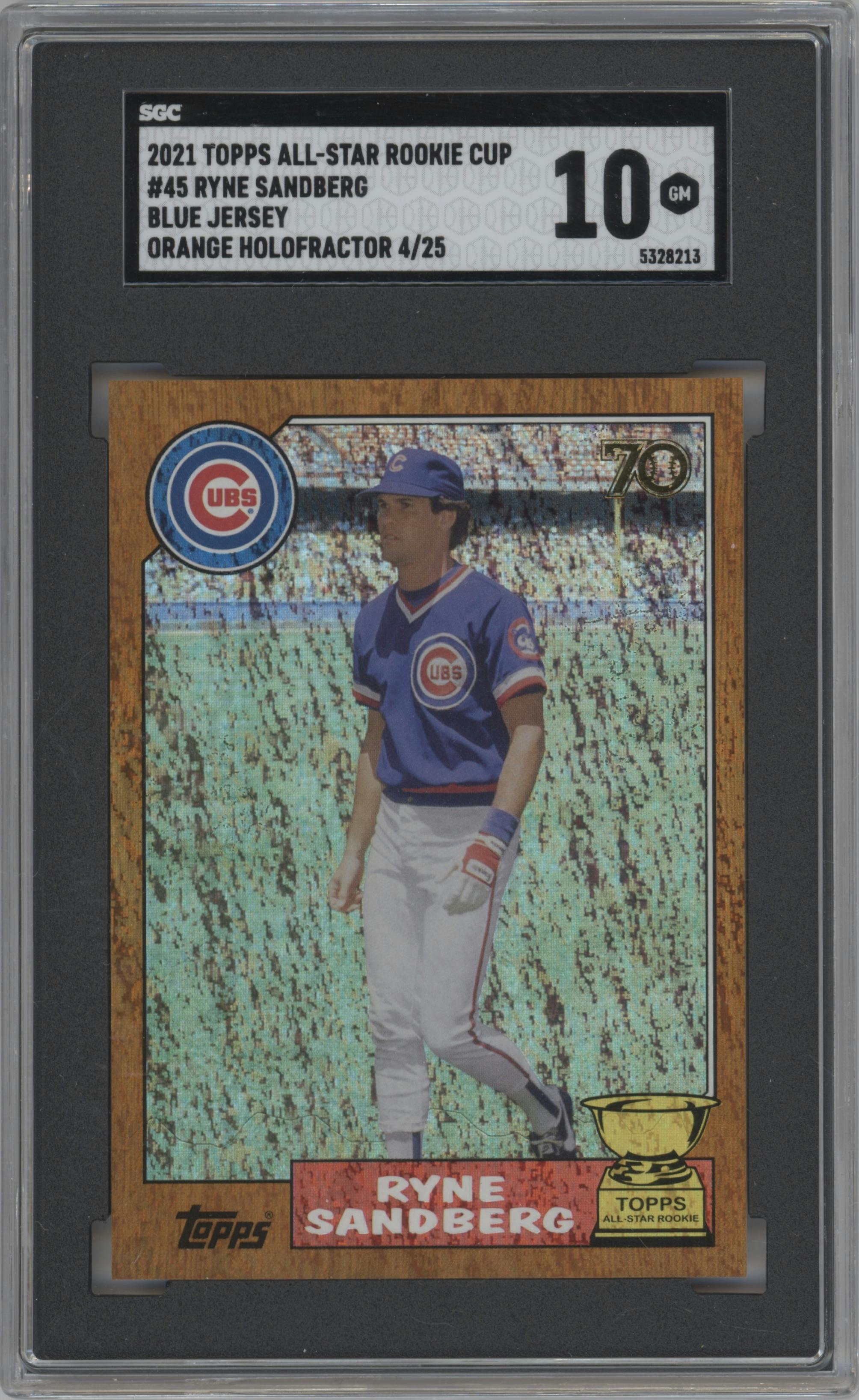 Ryne Sandberg from the 2021 Topps All-Star Rookie Cup set featuring a Orange HoloFractor parallel graded by SGC and given an overall grade of 10.