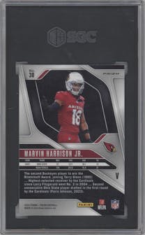 Marvin Harrison Jr. from the 2024 Panini Prizm set graded by SGC and given an overall grade of 9.5.