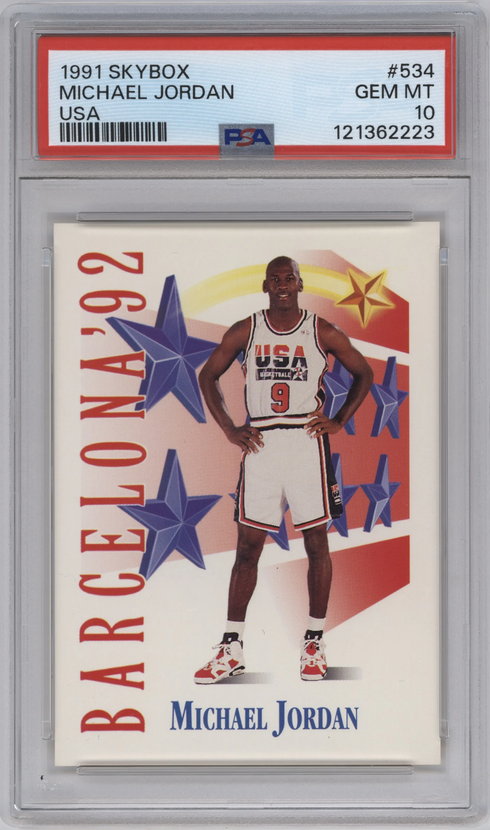 Michael Jordan from the 1991-92 Skybox set graded by PSA and given an overall grade of 10.