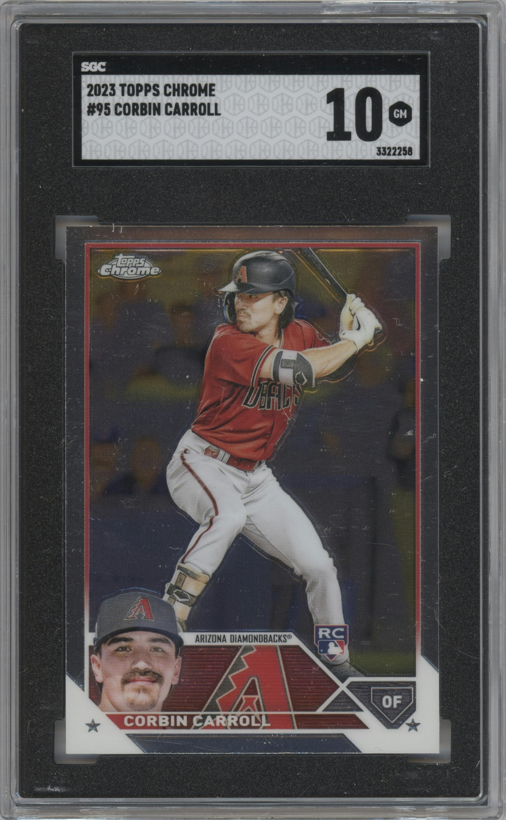 Corbin Carroll from the 2023 Topps Chrome set graded by SGC and given an overall grade of 10.