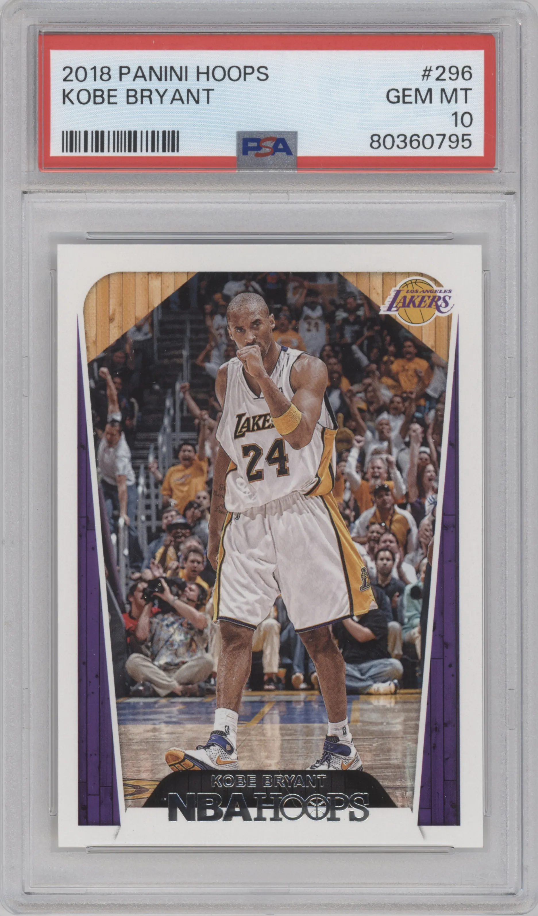 Kobe Bryant from the 2018-19 Panini NBA Hoops  set graded by PSA and given an overall grade of 10.