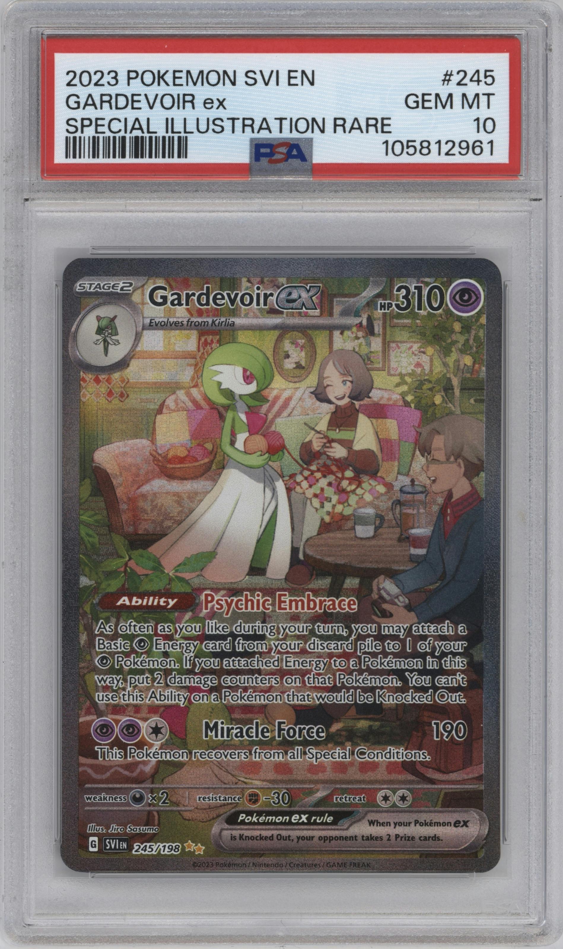 Gardevoir ex from the 2023 Pokemon SV set graded by PSA and given an overall grade of 10.
