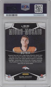Bo Nix from the 2024 Panini Mosaic set graded by PSA and given an overall grade of 10.