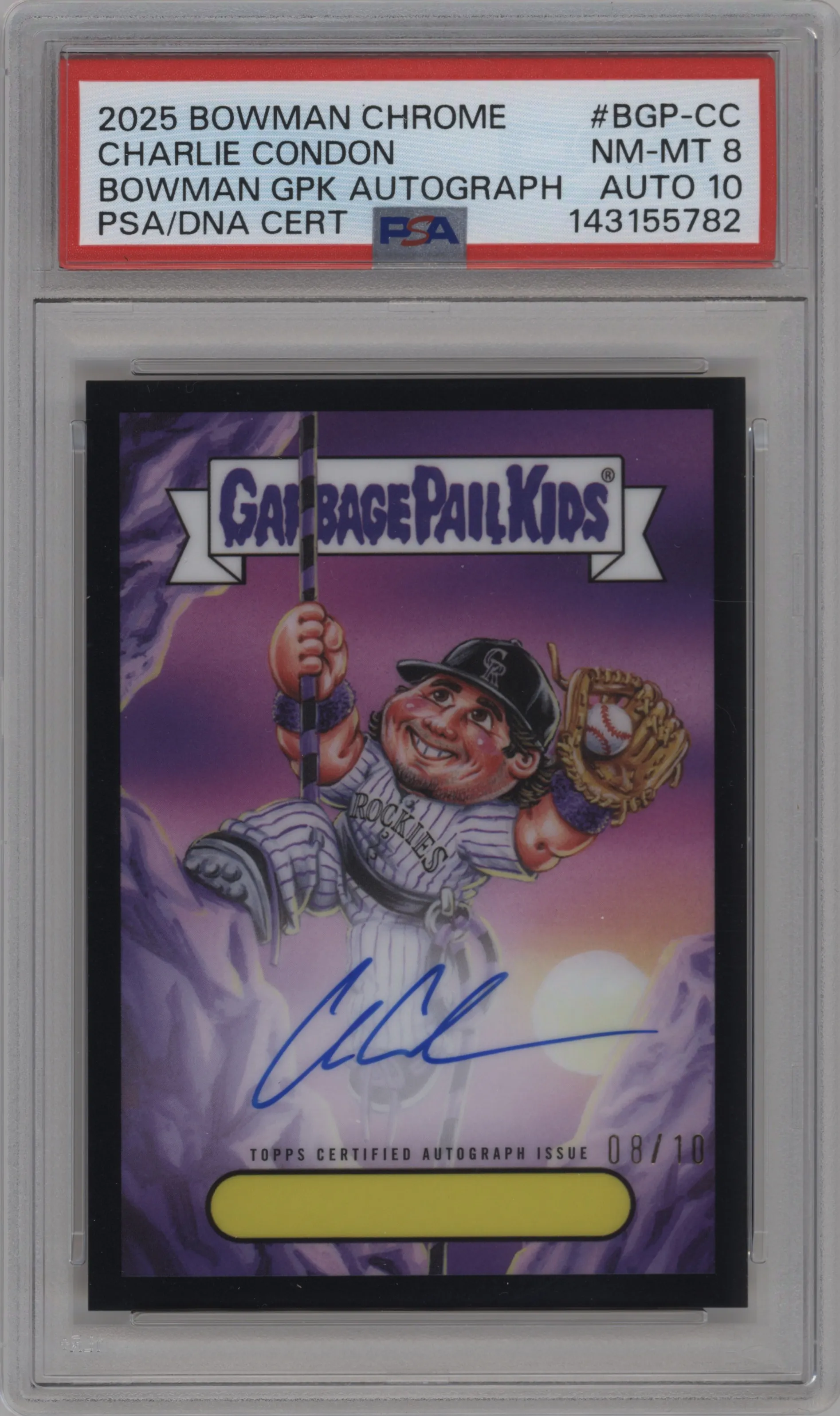 2025 Bowman Chrome Bowman GPK Auto Charlie Condon Black Refractor #BGP-CC PSA 8
