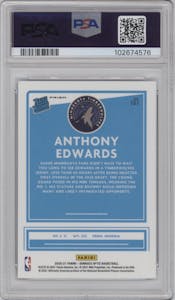 Anthony Edwards from the 2020-21 Panini Donruss Optic set featuring a Blue Velocity  parallel graded by PSA and given an overall grade of 10.