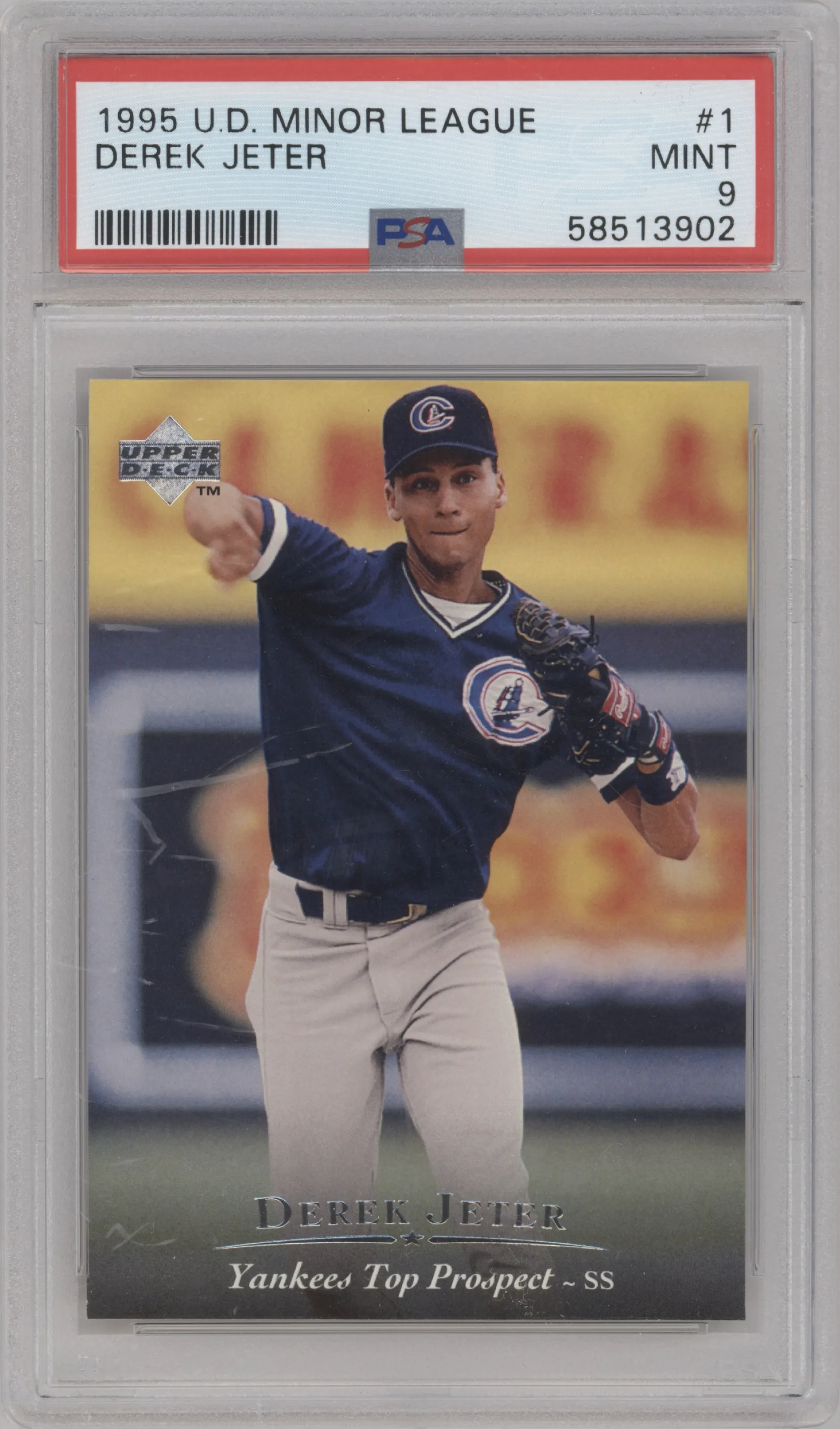 Derek Jeter from the 1995 Upper Deck Minor League set graded by PSA and given an overall grade of 9.