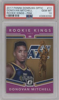 Donovan Mitchell from the 2017-18 Panini Donruss Optic set featuring a Pink parallel graded by PSA and given an overall grade of 10.