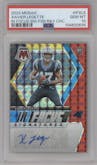 Xavier Legette from the 2024 Panini Mosaic set featuring a Choice Fusion Red and Yellow parallel graded by PSA and given an overall grade of 10.