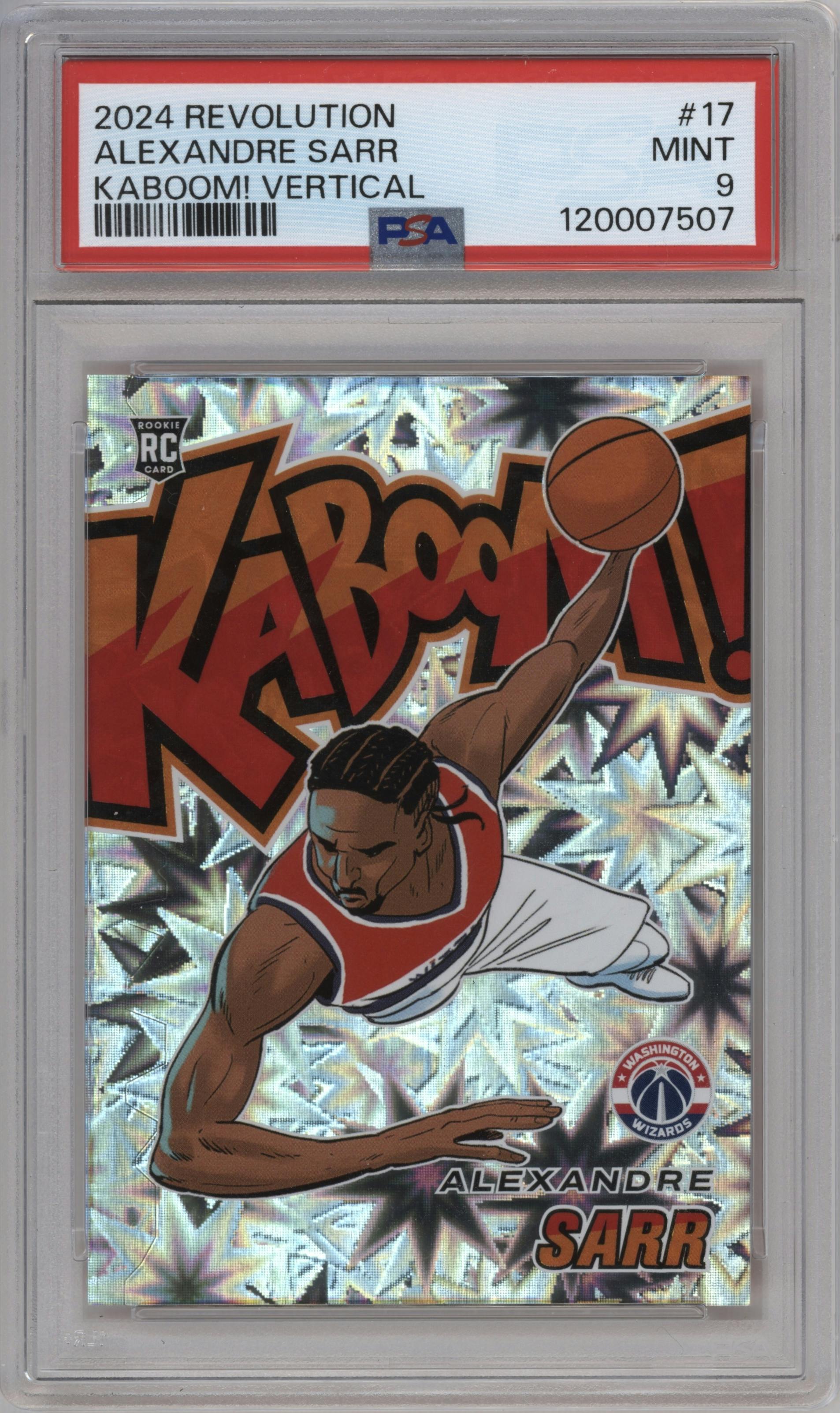 Alexandre Sarr from the 2024-25 Panini Revolution set graded by PSA and given an overall grade of 9.