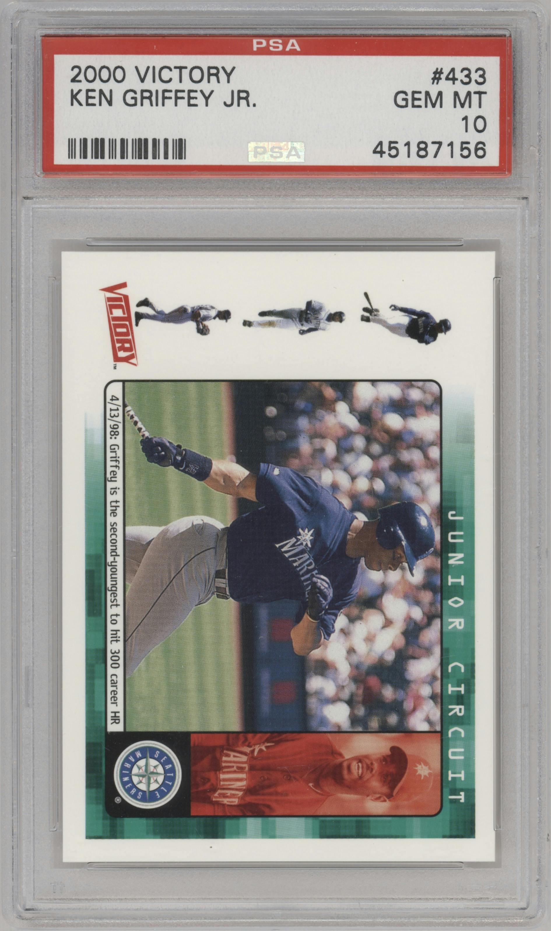 Ken Griffey Jr. from the 2000 Upper Deck Victory set graded by PSA and given an overall grade of 10.