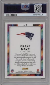 Drake Maye from the 2024 Panini Obsidian set graded by PSA and given an overall grade of 10.