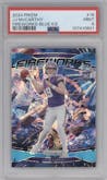 J.J. McCarthy from the 2024 Panini Prizm set featuring a Blue Ice parallel graded by PSA and given an overall grade of 9.