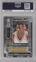 Allen Iverson from the 1997-98 Metal Universe set featuring a Silver parallel graded by PSA and given an overall grade of 9.
