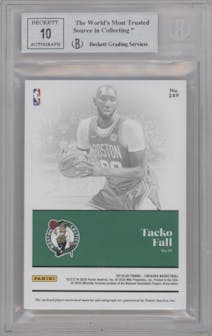 Tacko Fall from the 2019-20 Panini Encased set featuring a Bronze FOTL parallel graded by Beckett and given an overall grade of 8.5.