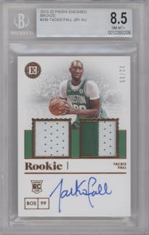 Tacko Fall from the 2019-20 Panini Encased set featuring a Bronze FOTL parallel graded by Beckett and given an overall grade of 8.5.