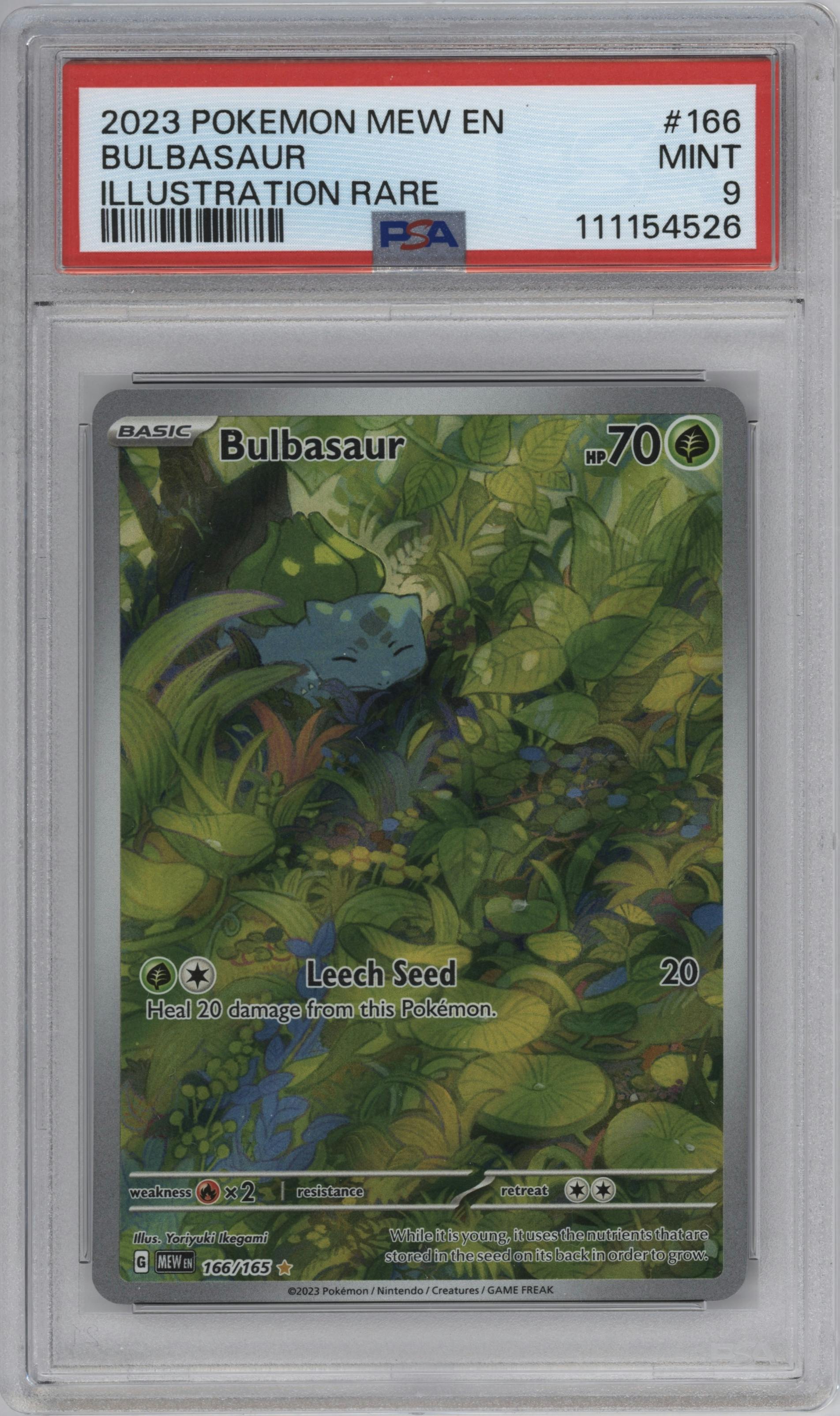 Bulbasaur from the 2023 Pokemon SV set graded by PSA and given an overall grade of 9.