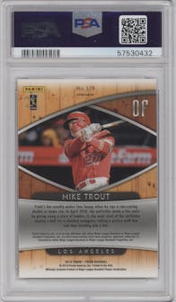 Mike Trout from the 2019 Panini Prizm set featuring a Prizm parallel graded by PSA and given an overall grade of 9.