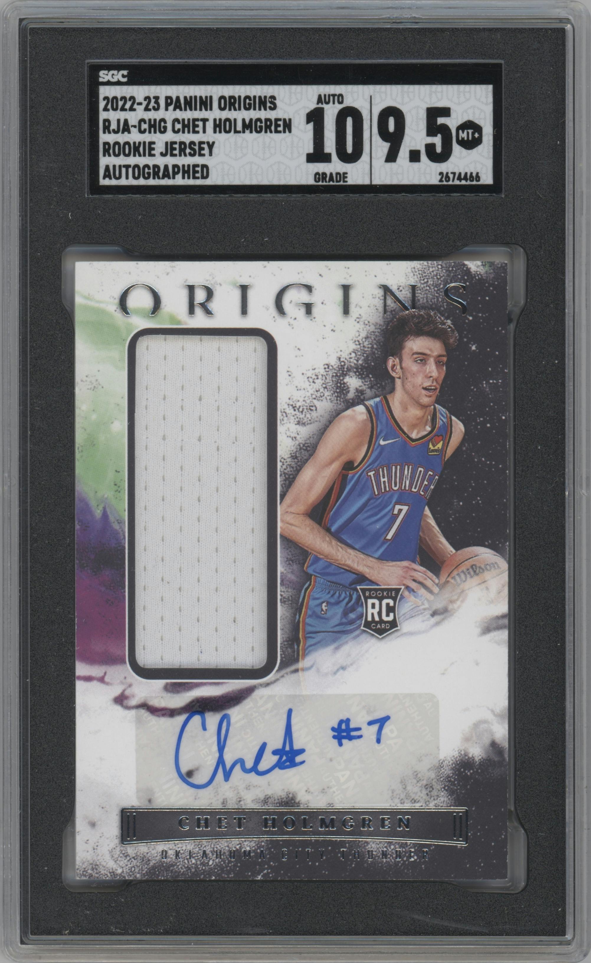 Chet Holmgren from the 2022-23 Panini Origins set graded by SGC and given an overall grade of 9.5.