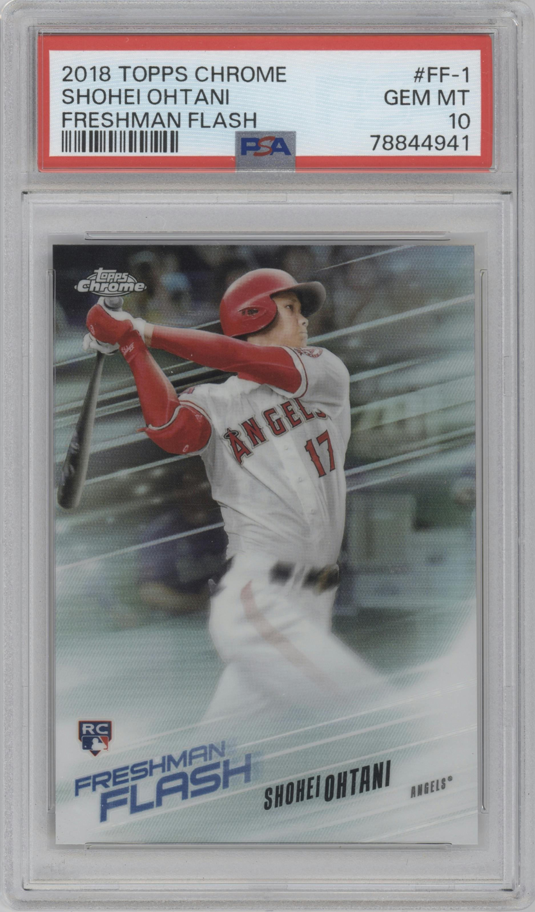 Shohei Ohtani from the 2018 Topps Chrome set graded by PSA and given an overall grade of 10.