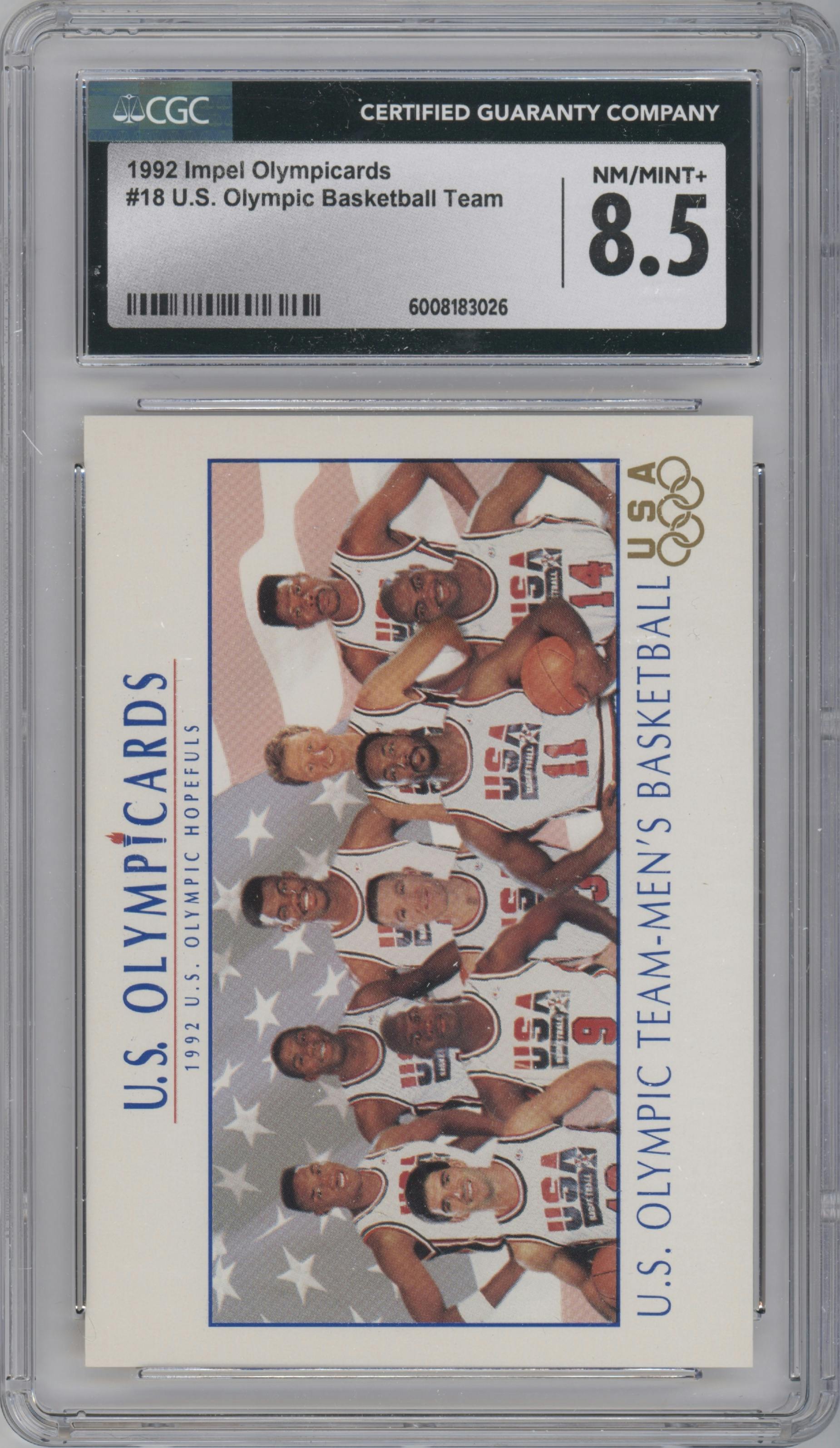 U.S. Olympic Basketball Team from the 1992 Impel U.S. Olympicards set graded by CSG and given an overall grade of 8.5.