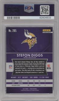 Stefon Diggs from the 2015 Panini Prizm set featuring a Blue Prizm parallel graded by PSA and given an overall grade of 10.