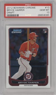 Bryce Harper from the 2012 Bowman Draft set graded by PSA and given an overall grade of 10.
